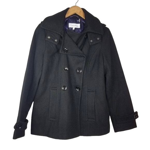 Calvin Klein | Black Jacket with Hood Double Breasted - Picture 1 of 9